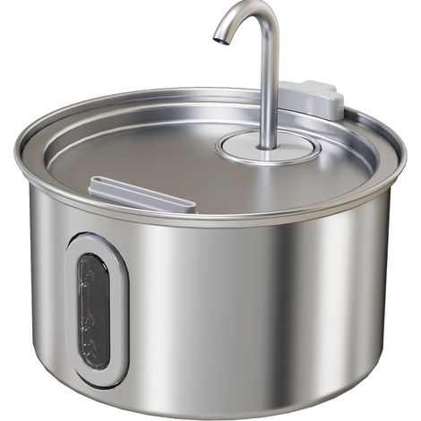 CHICFURN Fuente de agua para gatos 2,5 L de acero inoxidable plateada 19,4 x 19,4 x 18,7 cm (1/5)