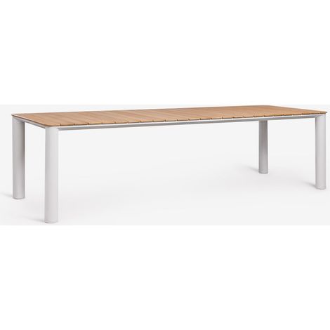 Table de jardin rectangulaire en aluminium et bois de teck Sirka SKLUM Blanc Gardenia 285 x 105 cm