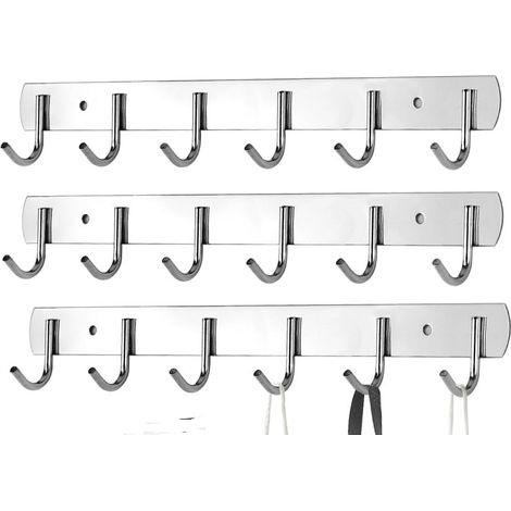 Crochet mural de crédence Barre de Cuisine 6 Crochets en Aluminium 3pcs L31cm (1/5)