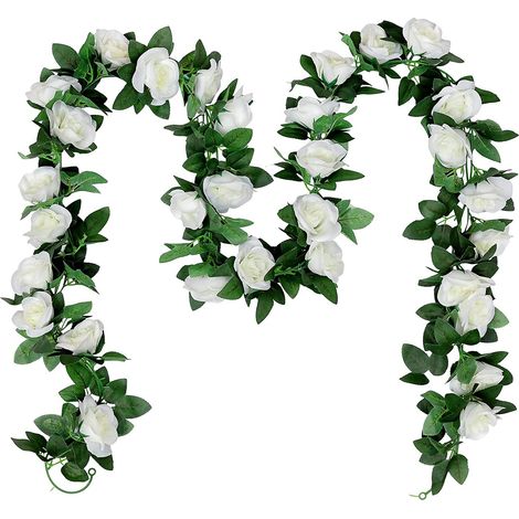 Lot de 2 Guirlandes Roses Artificielles, 7.2ft Artificial Guirlande Vignes Suspendus Fleurs en Soie pour DéCoration Arche de Mariage Maison Jardin FêTe (Blanc) (1/5)
