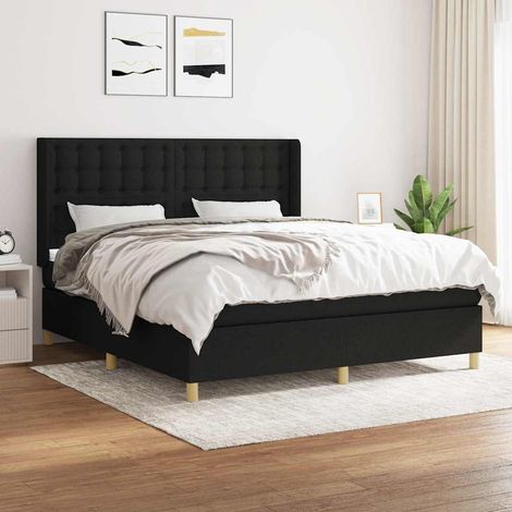 Cama box spring con colchón tela negro 180x200 cm (1/5)