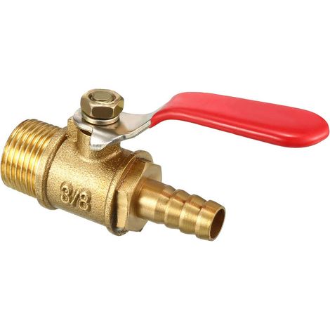 Mini-robinet à boisseau sphérique en laiton, filetage mâle G3/8 × raccord cannelé 8 mm, poignée de manœuvre à 180° (1/5)