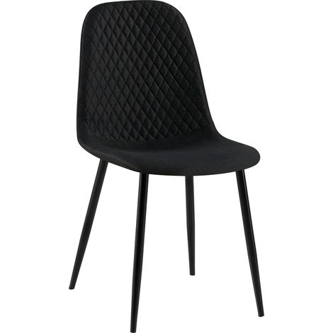 Chaise de salle à manger x1 coutures décoratives losanges assise en tissu noir pieds métal noir mat 100007274 (1/5)