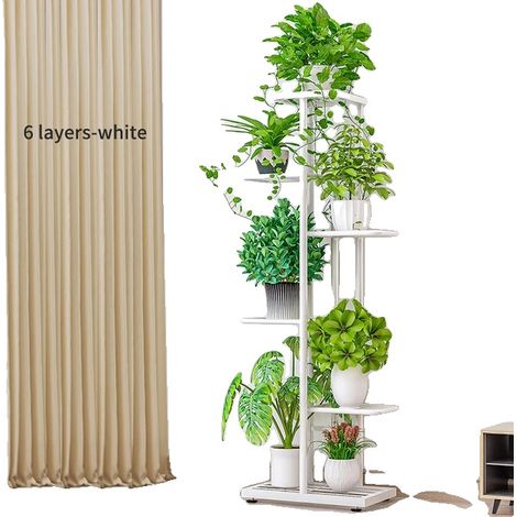 Supporto per piante, design a più livelli, robusta struttura in metallo, 6 ripiani - Bianco (1/2)