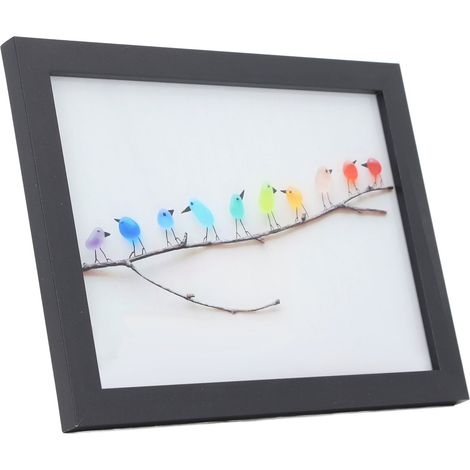 Cadre photo noir décoratif, robuste et multifonctionnel, motif oiseaux en verre de mer, pour salon ou chambre. (1/5)