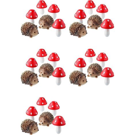 Ensemble de 5 accessoires féeriques pour jardin, comprenant un hérisson en résine et un champignon miniature en bois, compatibles avec les créations de bonsaï. (1/5)