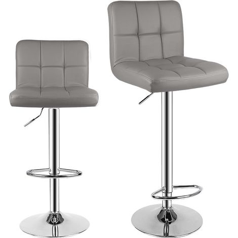Lot de 2 Tabouret de bar - Rattantree Chaise de Bar - Rotatif sur 360° - Hauteur Réglable 20cm - avec Dossier et Repose-pieds - Gris (1/5)
