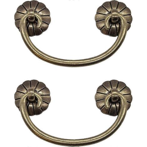 Set aus 2 antiken Klappmöbelgriffen, Schubladengriffen, Schrankgriffen, Klappgriffen für Kommoden, Kleiderschränke, Schminktische, antikes Bronzemessing. (1/5)