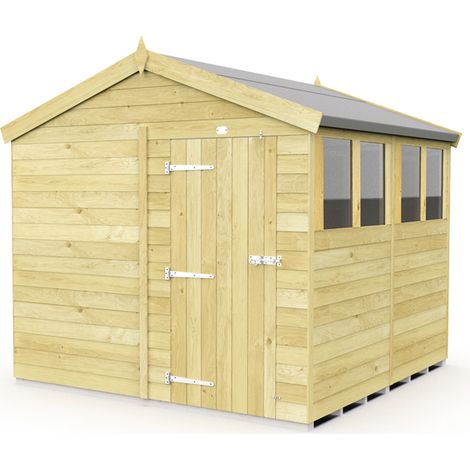 8 x 8 Feet Apex Shed - Single Door With Windows - Wood - L243 x W231 x H217 cm