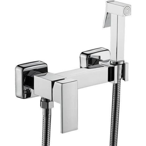 Douchette WC bidet, ensemble douchette murale, kit douchette bidet en cuivre chaud et froid, argent