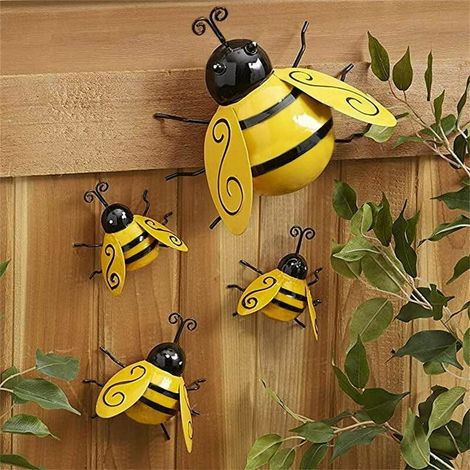 Décoration murale métal 4 pièces abeille fer 3D sculptures jardin extérieur
