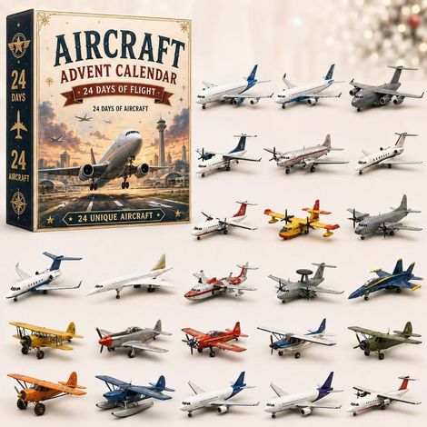 Calendrier de l'Avent de Noël - Calendrier des arrivées d'avion sur 24 jours - Boîtes surprises - Compte à rebours de Noël - Plat