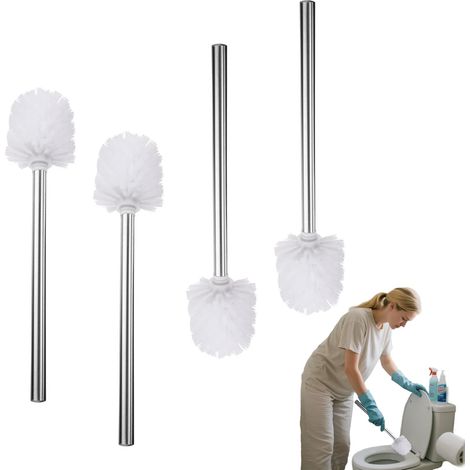 Set di 4 Spazzole per WC Con Manico in Acciaio Inossidabile 304 - Spazzola Toilette Compatta da 7,5 cm per Pulizia Profonda, Bianco (1/5)
