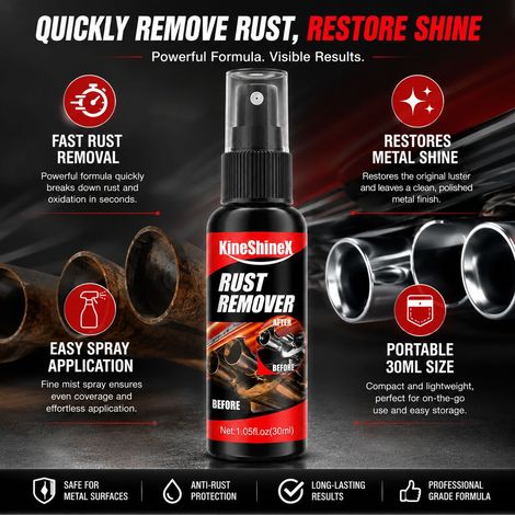 KineShineX Auto Rostentferner-Spray für Auspuffrohre, Radnaben und Metallteile – Rostentfernung, Reinigung und Aufbereitung (tragbare Packung) (1/4)