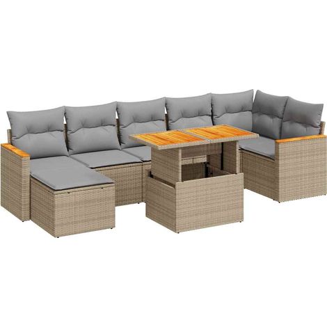 Maison Exclusive - Salon de jardin avec coussins 8 pcs beige résine tressée acacia (1/5)