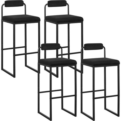 WOLTU 4X Barhocker mit Fußstütze, Hochstuhl mit Rückenlehne, Samthocker mit Polsterung, Polsterhocker aus Metall, ergonomischer Hocker, Schwarz (1/5)
