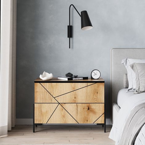 Table de chevet Hatto, Chêne, 78x55.2cm avec 2 tiroirs, Vicco