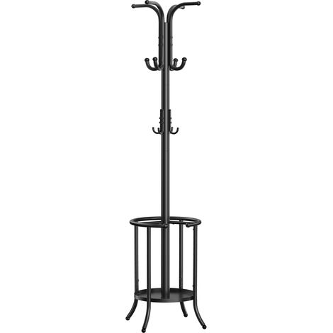 Songmics – Porte-manteau avec porte-parapluie – 12 crochets à boule – Structure métallique – Hauteur 175 cm – Charge max 4 kg par crochet – Noir d'encre
