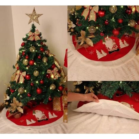 Jupe de Sapin de Noël,Rond Couverture Sapin de Noël Protection Contre Les Aiguilles de Sapin de Noël Rouge/Blanc-90cm (1/4)