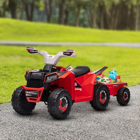 Quad eléctrico infantil con remolque, 2,5 km/h, 50 minutos de autonomía, para niños de 1,5 a 3 años, hasta 25 kg, rojo.
