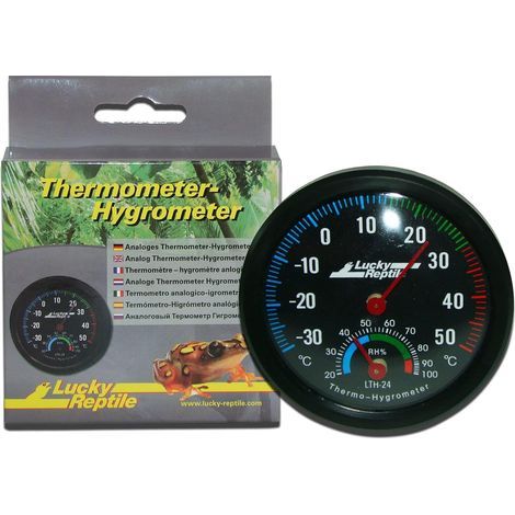 analoges Thermometer-Hygrometer, schwarz, mit Klebefläche, für feuchte Terrarien (1/2)