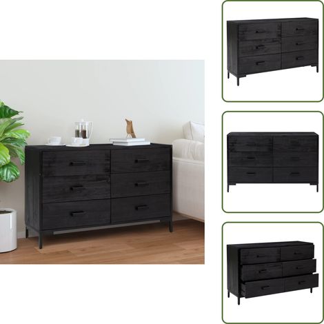 Buffet Noir 110x35x70 cm Bois de pin massif - Buffet - Commode - Meuble De Rangement - Mobilier - Design Vintage (1/5)