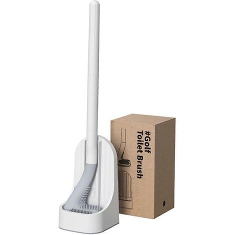 Brosse WC en plastique motif club de golf - Tête de brosse flexible en TPR, séchage rapide, nettoyage à 360° - Support anti-gouttes inclus, fixation murale ou au sol (1/4)