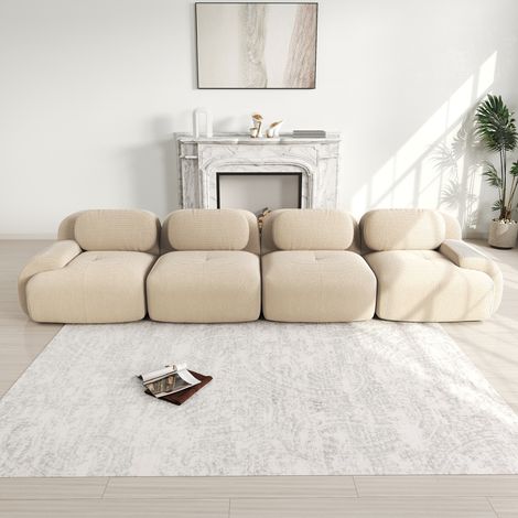Canapé 4 places en velours côtelé doux, sans structure, avec revêtement 32D haute élasticité, ergonomique et pour animaux, livré sous vide, modulable, aucun montage requis, pour chambre et bureau,