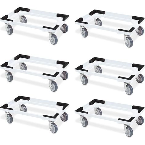 BRB 6 Transportroller für 600x400 mm Drehstapelbehälter, offen, gr. Gummiräder, weiß
