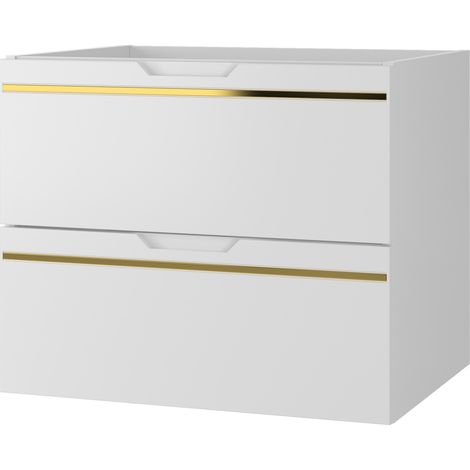 Meuble sous vasque suspendu ESPERO blanc 60 cm - bande décorative dorée