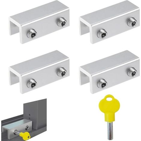 Verrou Porte Coulissante, 4 Pièces Bloque Porte Coulissante, Réglable Verrou Baie Coulissante, Sécurité et Antivol Fermeture Baie Coulissante, avec Clé, pour Portes et Fenêtres Coulissantes (1/4)