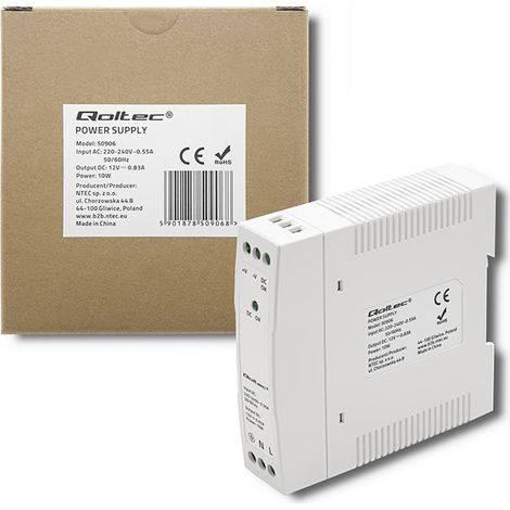 Alimentatore Qoltec per guida DIN  10 W  12 V  0,83 A  Bianco  Sottile (1/5)