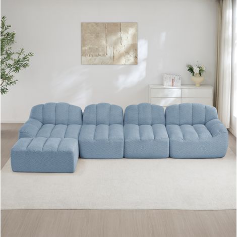 Modulares 4-Sitzer-Sofa mit Ottomane, 366 x 165 x 79 cm, blau, ohne Montage OKMYHOME (1/5)