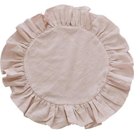 Set de table rustique uni, rond, à bordure à volants, idéal pour le thé de l'après-midi. En coton doux lavé, il offre une décoration rustique pour la table, les repas, la cuisine et les fêtes. (1/5)