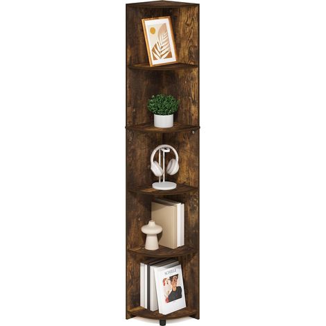 Étagère d'angle À 5 Niveaux, Rangement, Présentoir Bibliothèque, Salon/Bureau, Pin Ambré (1/5)