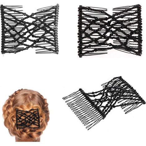 Haarspange, dehnbare Haarspange, magischer Haarkamm, 2 Stück magische Perlen-Haarspangen mit elastischer Spitze für Damen, DIY-Haarstyling-Werkzeug (Schwarz) (1/5)