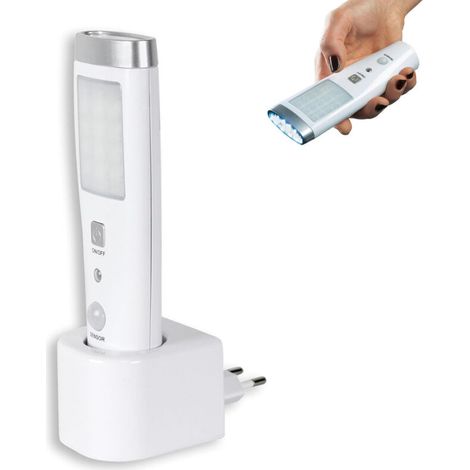 Lampe torche LED, lampe torche à capteur d'urgence, lampe torche à détection de mouvement, angle de détection de 60°, 15 LED, batterie rechargeable, blanche.