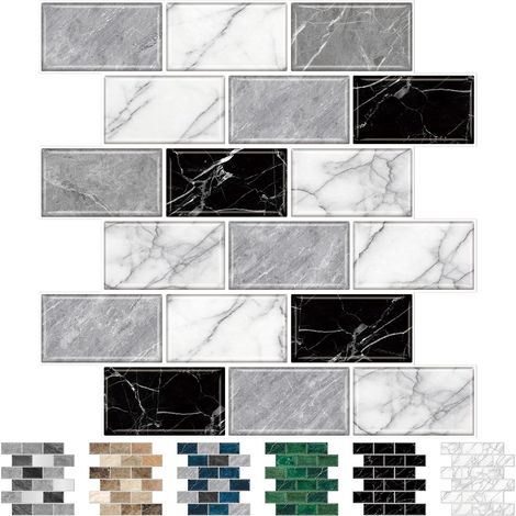 Lot de 10 feuilles autocollantes pour carrelage mural pour cuisine et salle de bain, crédence 30,5 x 30,5 cm, noir, blanc, gris (1/5)