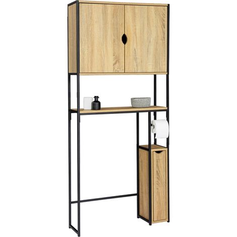Idmarket – Meuble pour WC 3 en 1 avec armoires de rangement – Design industriel bois et métal noir – Dimensions 79x23x178 cm – Étagères ajustables