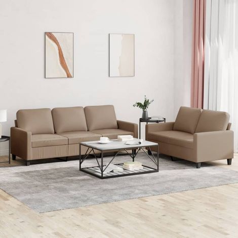 2-tlg. Sofagarnitur mit Kissen Cappuccino-Braun Kunstleder (1/5)