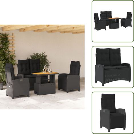 Gartenmöbel - vidaXL 4-tlg. Garten-Essgruppe mit Kissen Schwarz Poly Rattan - Sitzkissen