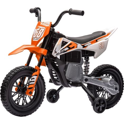 Moto eléctrica infantil 12V con música y ruedas de entrenamiento naranja HOMVRA (1/4)