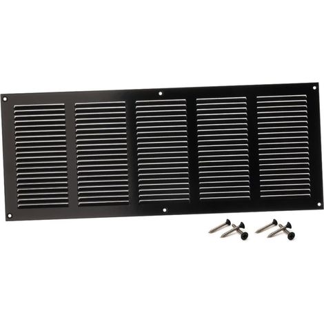 1 - Grille d'Aération - Registre d'évacuation - En Acier Galvanisé Avec Moustiquaire - Pour Mur Plafond Porte - Noir - 50x20cm (1/5)
