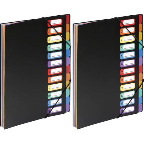 Trieur extensible A4 12 compartiments RAINBOW CLASS – Organisateur de documents bureau & maison – Classeur accordéon résistant – Rangement factures, papiers, scolaire – Noir (1/5)