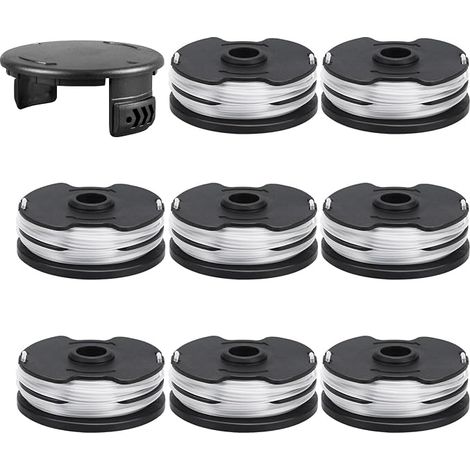 Paquete de 8 bobinas de alambre de repuesto compatibles con Parkside PRTA 20-Li A1 B1 B2 C3, PRT 550 A1 A3 A5 B6, PRT 300 A1, con 1 tapa, diámetro: 1,6 mm y 8,3 m (1/5)