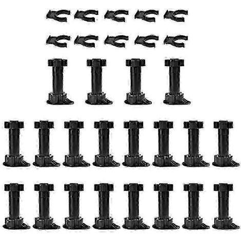 20 pieds de meubles réglables, pieds d'armoire en plastique, avec clips de fixation pour plinthe, hauteur réglable jusqu'à 120 mm, capacité de charge 40 kg, noir, adaptés aux armoires de cuisine. (1/5)