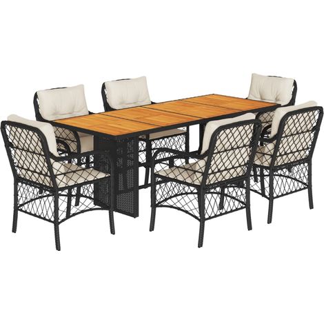 Maison Exclusive - 7-tlg. Garten-Essgruppe mit Kissen Schwarz Pol