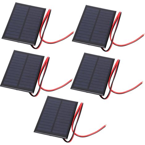 Lot de 5 mini panneaux solaires, cellules époxy, module d'alimentation, 30 cm, câbles rouge et noir, 6 V, 0,6 W (1/5)