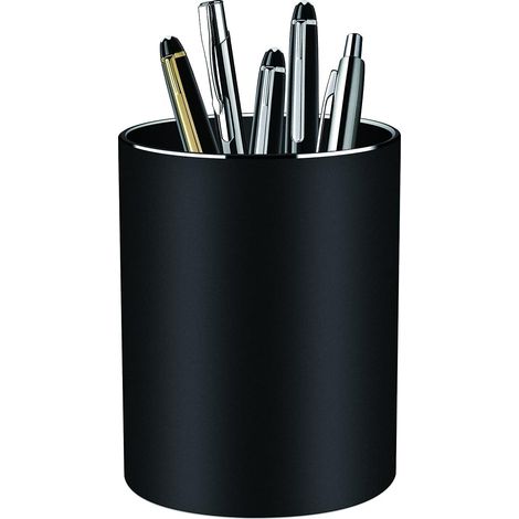 Porte-stylo rond en métal, accessoire de bureau, porte-stylo en aluminium (noir)