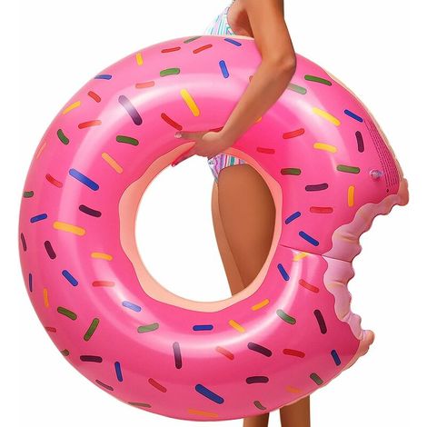Bouée géante en forme de donut à la fraise, idéale pour la piscine et la plage. Supporte jusqu'à 80 kg. (1/4)